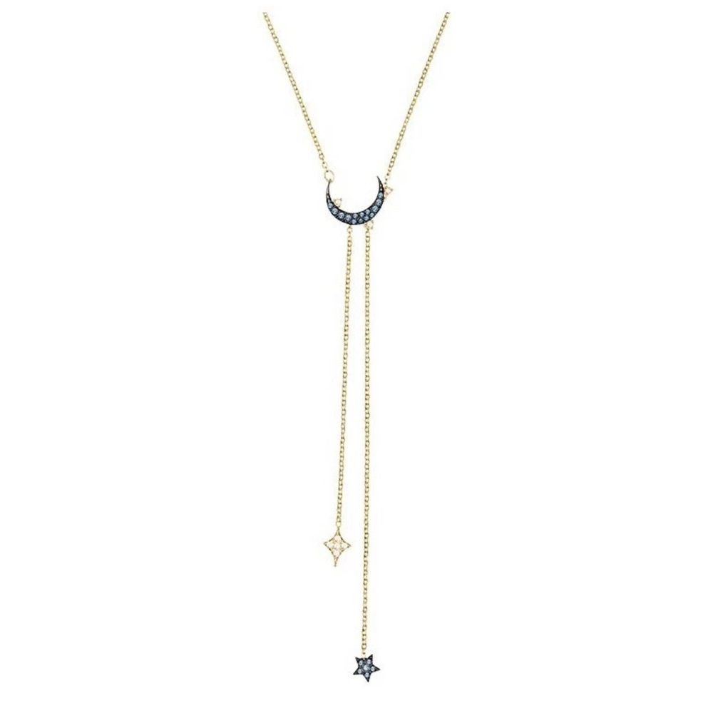 Authentic SWAROVSKI Collection Duo Moon Y Necklace, Blue, Mixed Plating